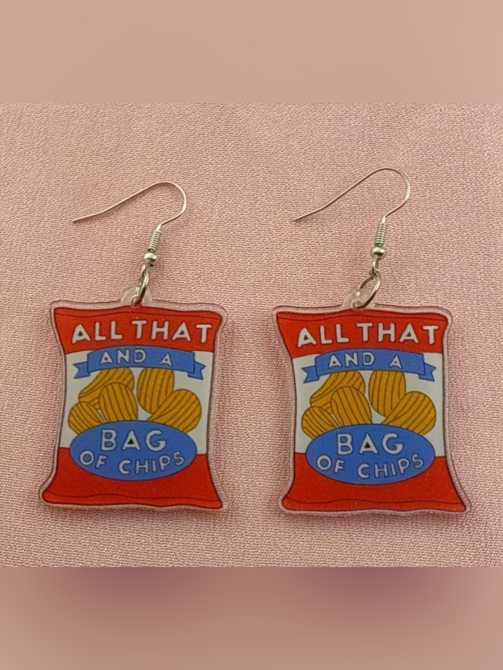 All That and a Bag of Chips Acrylic Dangle Earrings Funny Snack